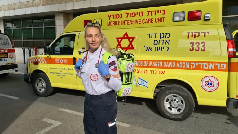 Michaela Bercu during her volunteer shift at Magen David Adom. Photo courtesy of Magen David Adom