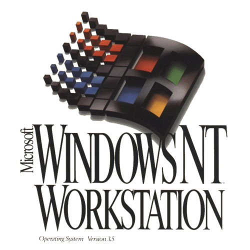 Logo of Microsoft Windows NT Workstation with the version number 3.5 below. The design features a stylized window with colored panes in motion, creating a dynamic effect.