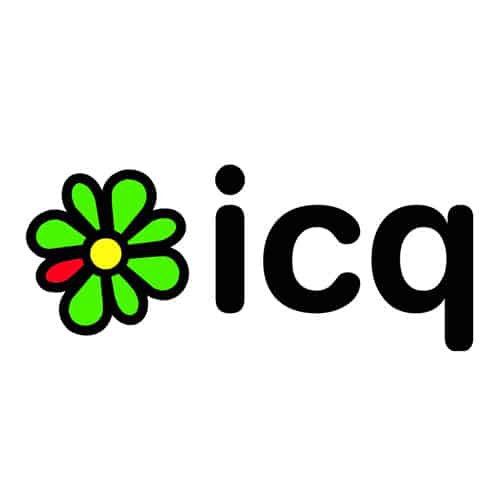 A logo featuring a stylized green flower with a red petal next to the lowercase letters icq in black font.