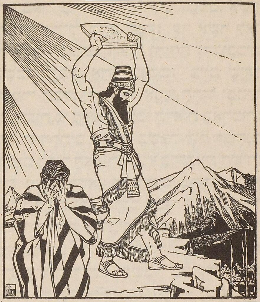 Lilien's drawing of Moses smashing the tablets