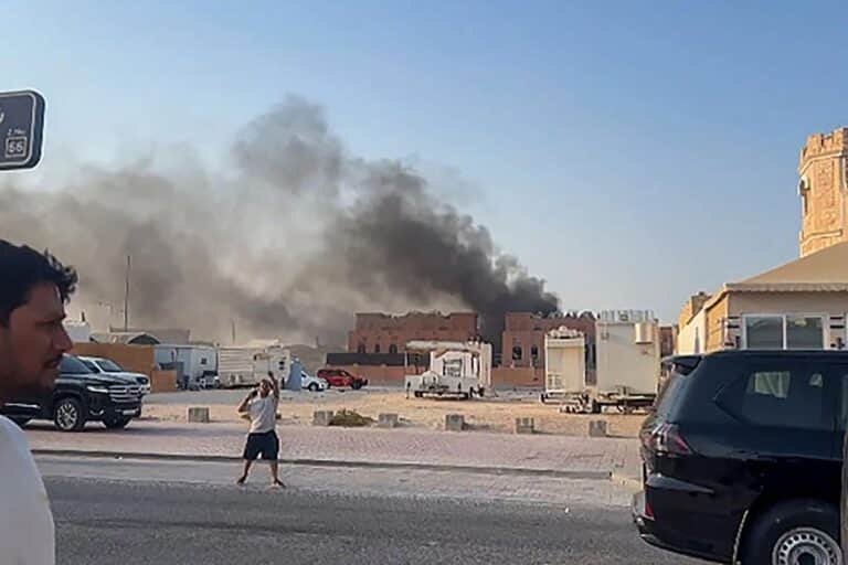 This frame grab taken from an AFPTV footage shows smoke billowing after explosions in Qatar's capital Doha on September 9, 2025. An Israeli military official told AFP that the military had carried out air strikes on Doha on September 9 in an operation targeting senior leaders of Palestinian terrorist group Hamas.