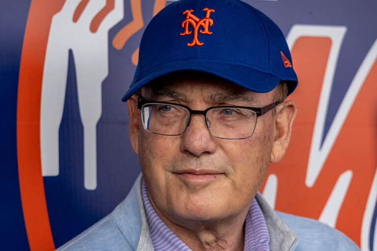 Port St. Lucie, Fla.: New York Mets owner Steve Cohen speaks to the media during the team's spring training workout, at Clover Park in Port St. Lucie, Fla., Feb. 16, 2026. (Photo by Alejandra Villa Loarca/Newsday RM via Getty Images)