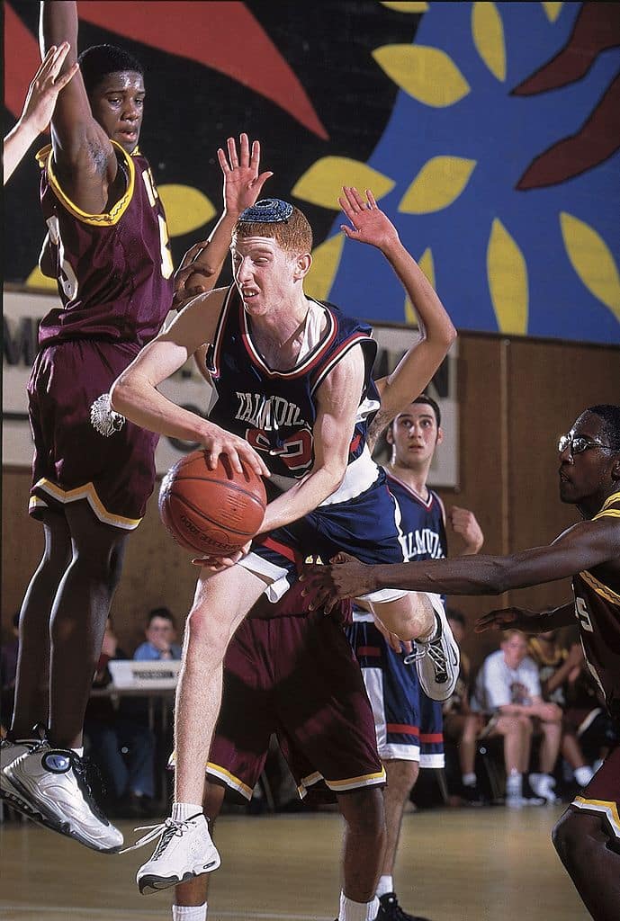 High School Basketball: Talmudical Academy Tamir Goodman in action with yarmulke vs Capital Christian, Baltimore, MD 1/19/1999  