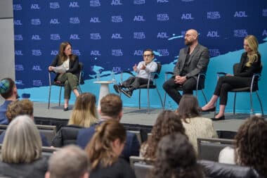 Lindsay Pinchuk, Brandon Farbstein, Benji Rosenzweig and Alyssa Rosenheck discusses how to deal with antisemitism online, as well as at times in real life. (Perry Bindelglass)