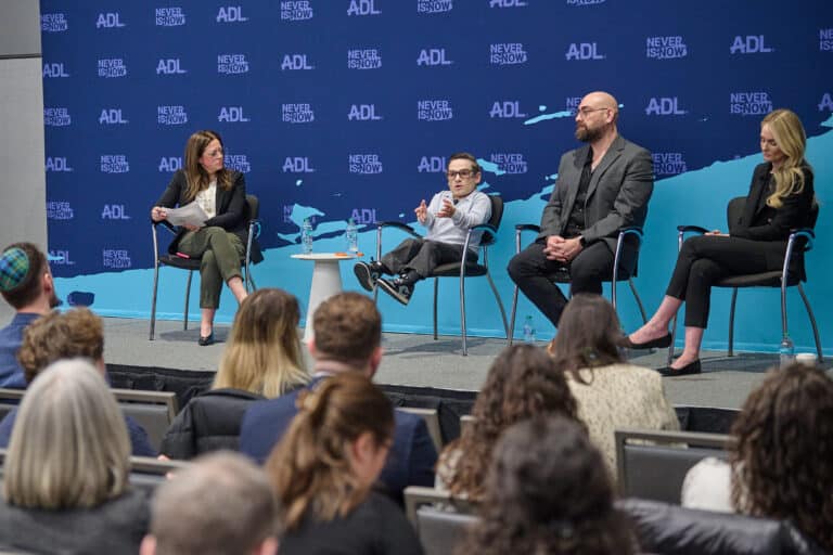 Lindsay Pinchuk, Brandon Farbstein, Benji Rosenzweig and Alyssa Rosenheck discusses how to deal with antisemitism online, as well as at times in real life. (Perry Bindelglass)