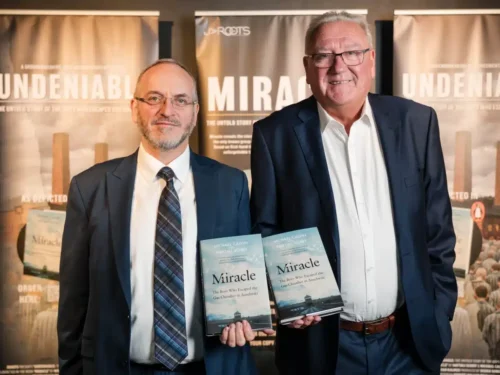 Rabbi Naftali Schiff, left, and Michael Calvin, co-authors of the book "Miracle." (Jacob Gersch photography)