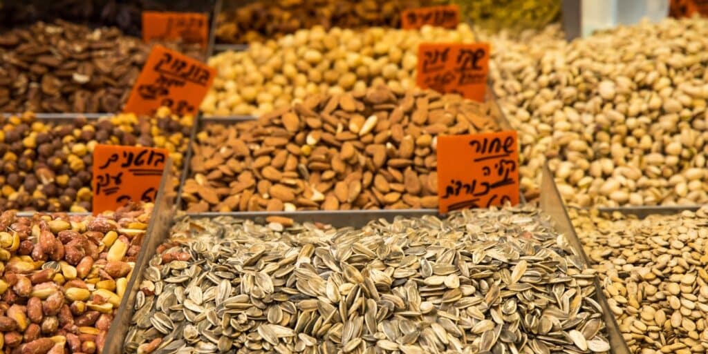 Seeds and nuts at a Jerusalem market. Photo by maziarz via Shutterstock.com