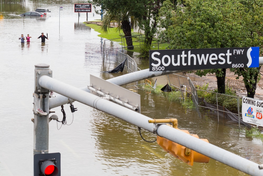 Houston’s streets are inundated with water in the wake of this week’s tropical storm. Photo via Shutterstock